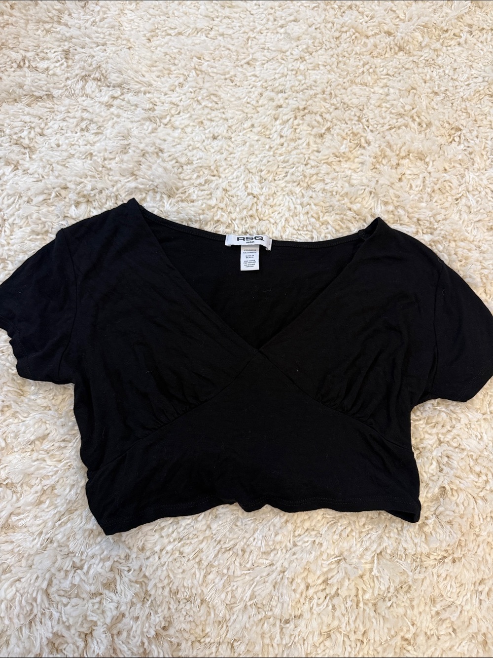 RSQ Black Cropped Wrap V-Neck Top